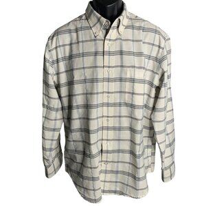 St Johns Bay Iron Free Button Down Shirt L White Checkered Pocket Long Sleeves